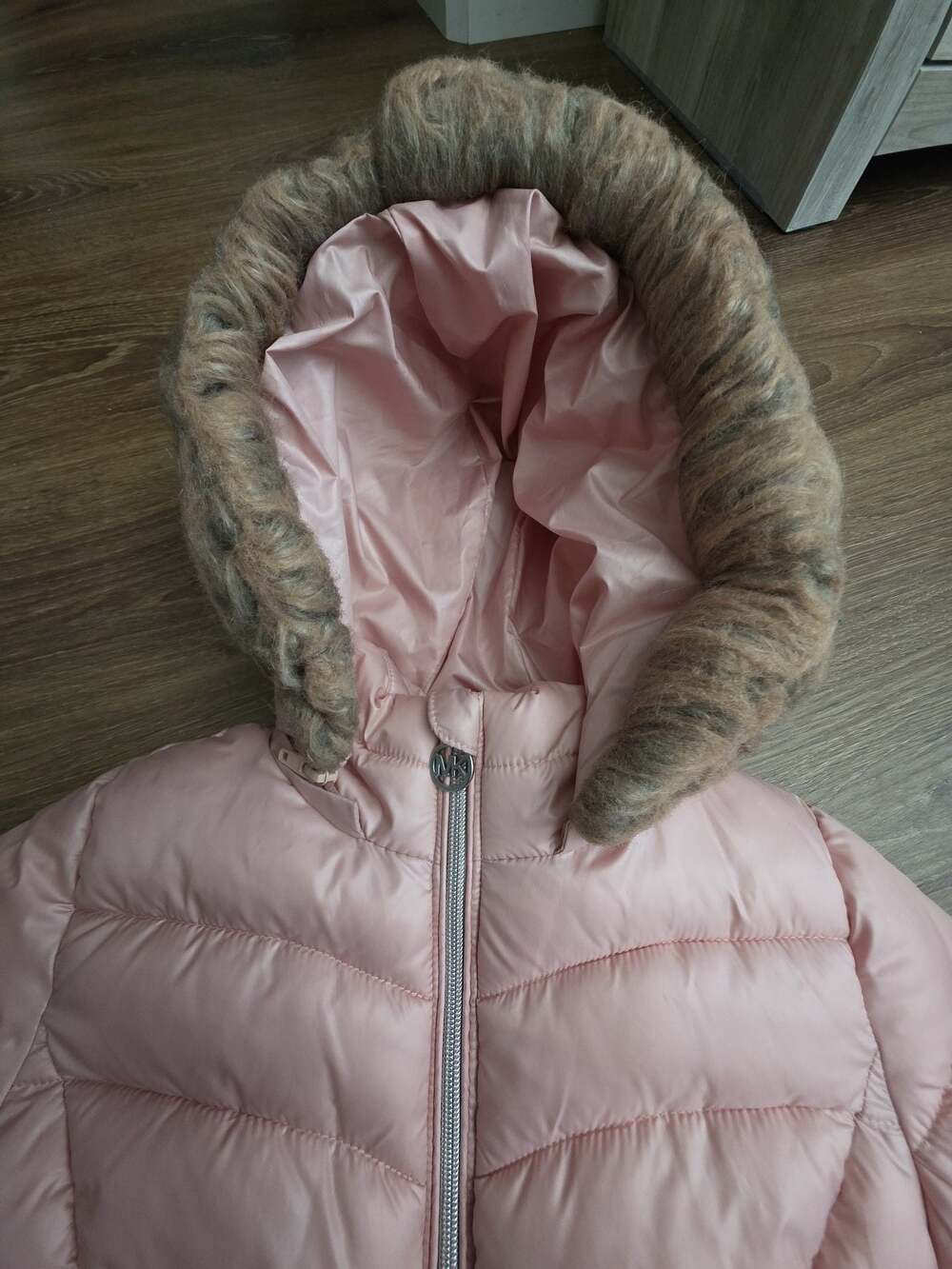 Michael Kors Girls Pink Puffer Jacket with Faux Fur Trimmed Hood 6X - Picture 3 of 8